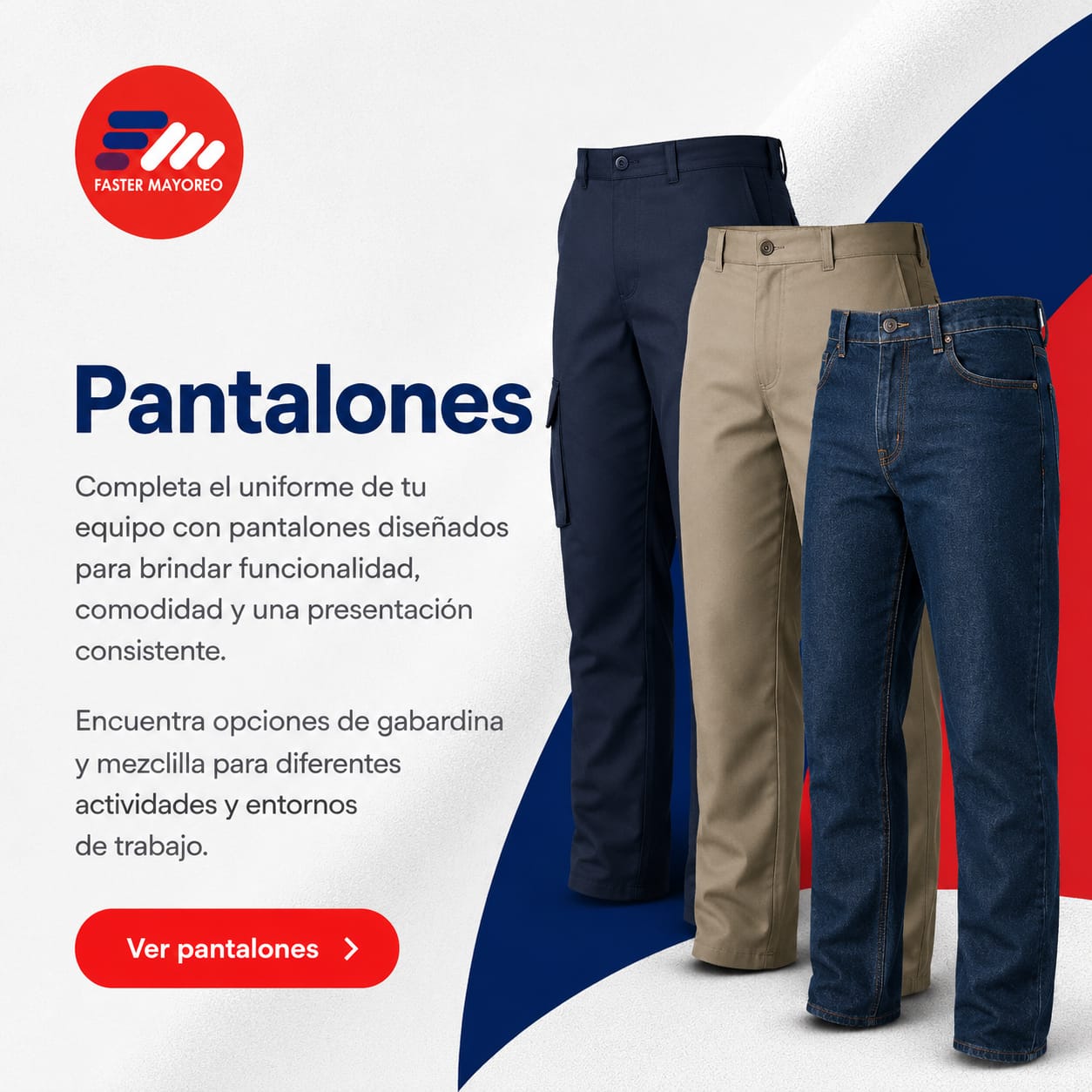 Pantalones Yazbek de gabardina y mezclilla para uniformes de trabajo